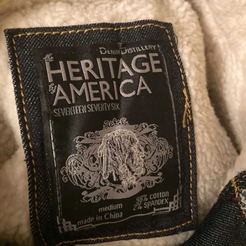 Heritage America Jacket Mens Dark Denim Button Sherpa Collar Bomber Fit‎ New Med